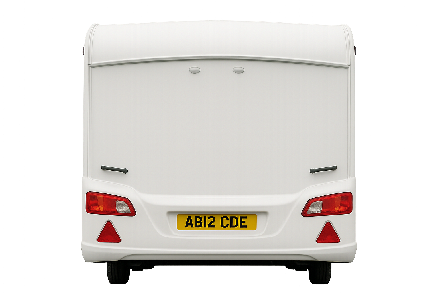 rear carvan showing number plate AB12 CDE